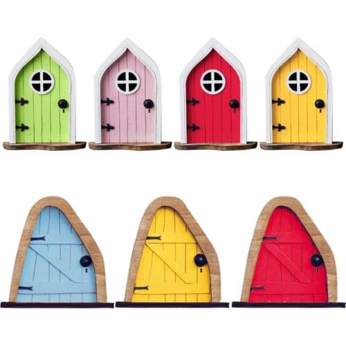 Fairy Elf Window Door Wooden Garden Ornament Creative Yard Art Garden Sculpture Decor Trees Open Doors Gnome House Wood