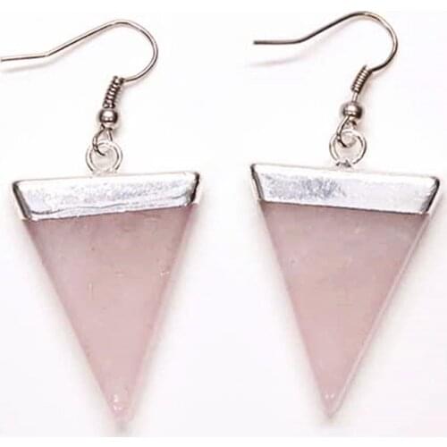 Kraft-beads Simple Style Silver Plated Natural Rose Pink Quartz Geometric Shape Earrings For Women Party Jewelry