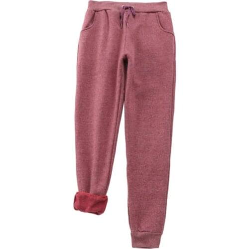 80% 2021 New Sporty Women Solid Color Drawstring Ankle Tied Warm Fleece Long Pants Trousers