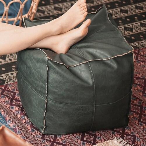 Moroccan PU Leather Pouf Embroider Craft Hassock Ottoman Footstool Artificial Leather Unstuffed Cushion