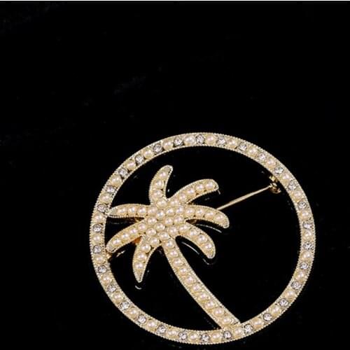 Cute Round Coconut Palm Brooch Women Pearl Rhinestone Tree Brooches Suit Lapel Pin Fashion Jewelry