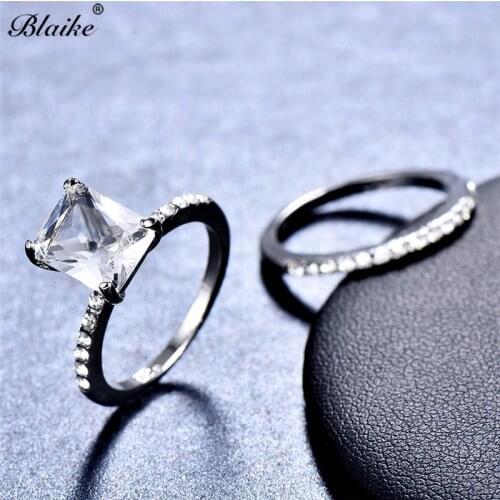 Blaike Big White Square Zircon Ring Set For Women Silver Color Engagement Wedding Jewelry Christmas Valentine Gift