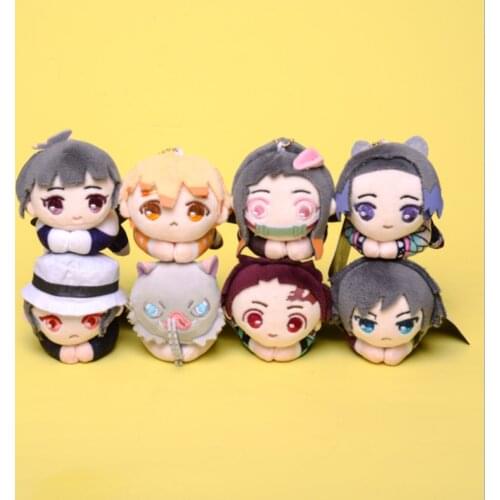 New 24PCS Kimetsu no Yaiba Demon Slayer Inosuke Kochou Shinobu Nezuko Tanjirou Tomioka Kanao Zenitsu7X9CM Plush Keychain Doll
