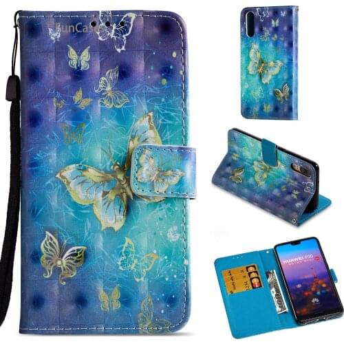 Painted Flower Flip Phone Case sFor Aksesuar Huawei P20 Card slot Case Luxury Abstract Wallet Case For Huawei Ascend P20 Frontje
