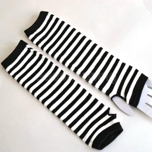 1Pair Fashion Women Lady Striped Elbow Gloves Warmer Knitted Long Fingerless Gloves Elbow Mittens Christmas Gift Accessories