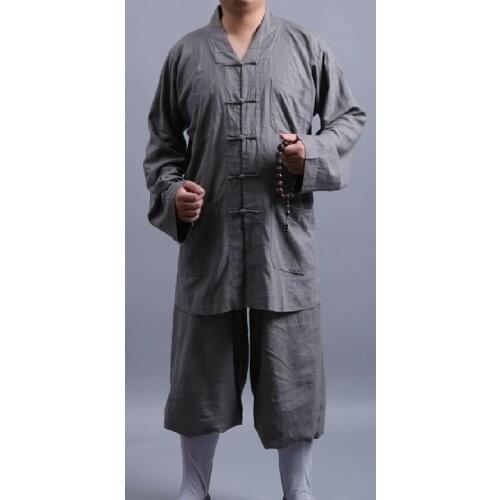 High quality gray Buddhist shaolin Monks buddhism abbot martial arts lay uniforms suits meditation clothing sets Cotton&linen