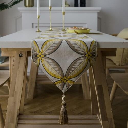 Modern jacquard table runner coffee table mat fringe tassel tabe cloth leaves/geometric pattern tablecloth bed runner