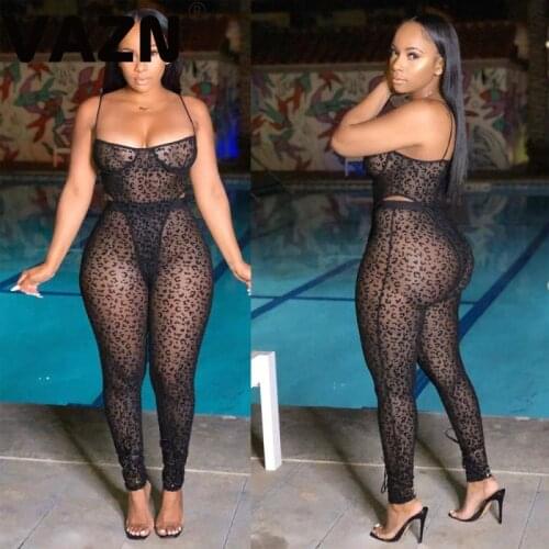 VAZN New Arrival 2020 Sport Women Pattern Print Mesh Spliced Two Piece Set Leopard Print High elastic Pants Sets
