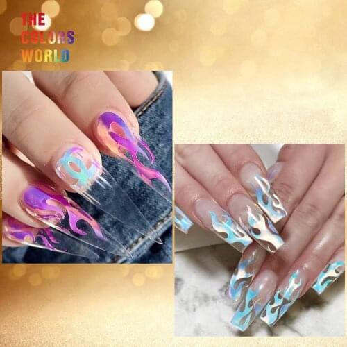 TCST-008 Fire Nail Holographic Strip Tape Nail Art Stickers Flame Nail Stickers Thin Laser Silver Stripe Sticker Flame Nail Art