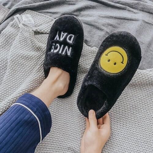 Winter/Spring Warm Men Slippers Women Shoes Cute Smile Face Plush Cotton Slides On Home Indoor Faux Couples Light Soft House