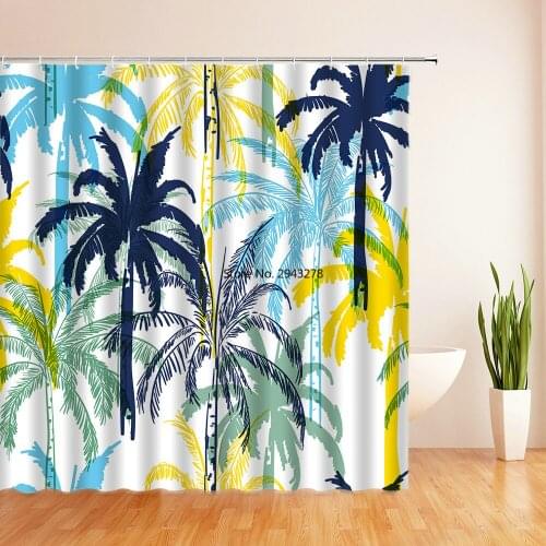 Tropical Green plant Trees Waterproof Shower Curtains Polyester Fabric with 12 Hooks Bath Curtain Home Decor Bathroom Curtains