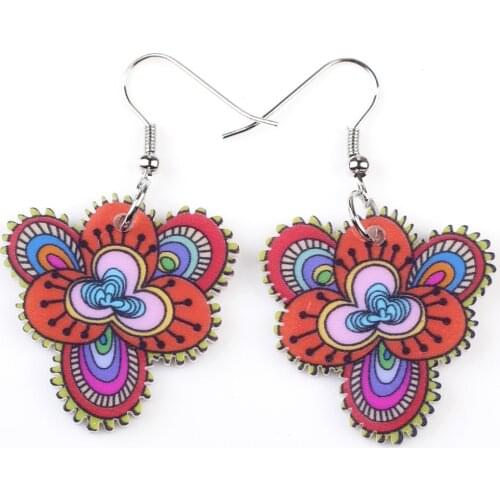 Bonsny drop red flowers earrings acrylic dangle pattern new 2015 spring summer girl woman fashion jewelry accessorie cute design