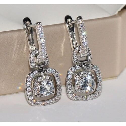 Luxury Round Cubic Zircon Earrings for Women Bride 925 sterling silver Sparking Crystals Drop Earrings Wedding Earrings