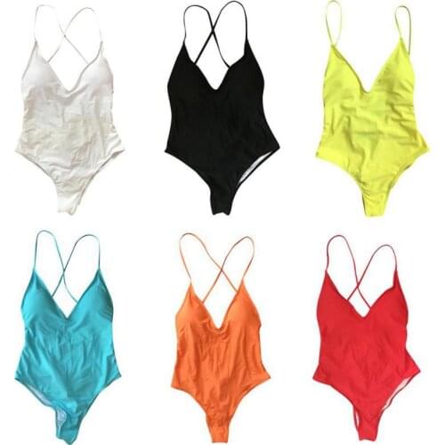 2019 kostium kapielowy Women Sexy Backless One Piece Swimsuit Solid Bathing Suits Swimwear Padded Beachwear