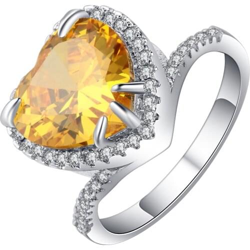 Vogue stone With Crystal Silver color With Gold Color Heart Ring Size 6/7/8/9 Fashion Jewelry Bague for women fashion jewelry