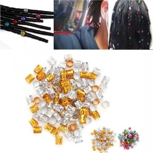 100Pcs/Lot Hair Metal Tube Ring Dreadlock Beads for Braids Hair Beads for Dreadlocks Adjustable Hair Braid Cuff Clips Accessory