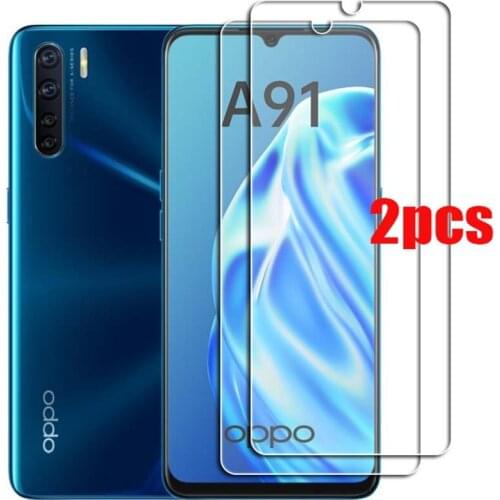 2PCS FOR OPPO A91 Tempered Glass Protective On A 91 2020 Screen Protector Film Clear Safety Cover Guard Protection