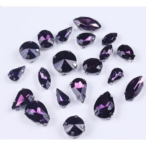 Thermomix Rhinestones 20 PCS Different Shapes Rhinestones Purple Mixed Style Rhinestones Applique Sew On Crystals Rhinestone F