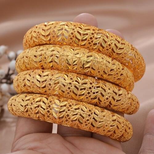 4pcs Dubai Bangle For Women Indian Bracelet Africa Ball Jewelry Gold color Bangle&Bracelet Ethiopian Wedding Bride Jewelry