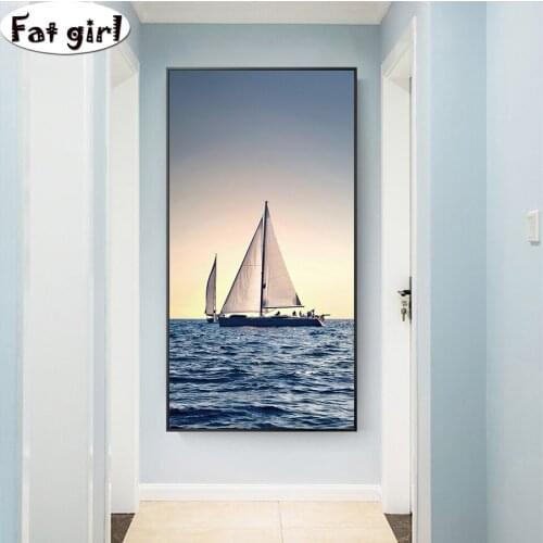 DIY Diamond Painting Sea landscape with sailboat Full Square round Drill Mosaic Scenery diamond Embroidery Entrance Decoration