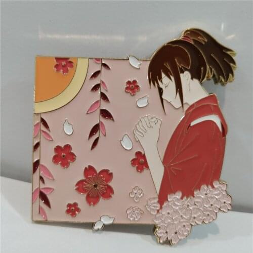 Anime Spirited Away Ogino Chihiro Nigihayami Kohakunushi Metal Badge Brooch Pin Button Bag Decor Collector Limited Props