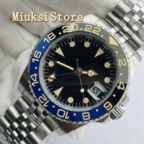 BLIGER 40mm sterile mechanical watch ceramic bezel sapphire glass black dial luminous mens top GMT automatic watch luxury gift