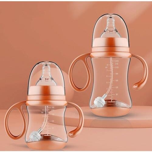 180ml/240ml Double Handle Drinking Water Bottle Breastfeeding Wide-mouth PP Bottles for Maternal Baby Training Feeding Cup