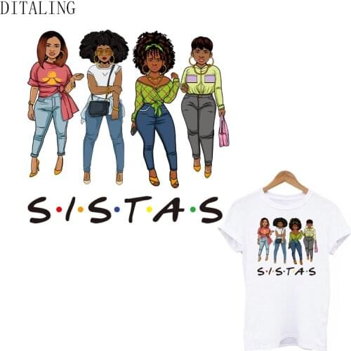Black Women Patch Heat Transfer Sticker Afro Women Together Sistas Dope Patch On Clothing DIY Washable Thermal Sticker On Jacket