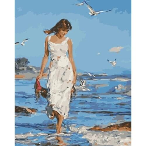 Seaside girl. figure DIY Oil Painting By Numbers Modern Wall Art Canvas Painting Christmas Unique Child Gift Home Decor