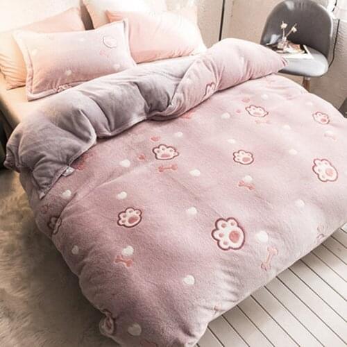 Home Textiles 1pcs Flannel Quilt cover Soft Warm Coral Fleece Blanket Winter Duvet Cover Throw Mechanical Wash Paw Bone Pattern