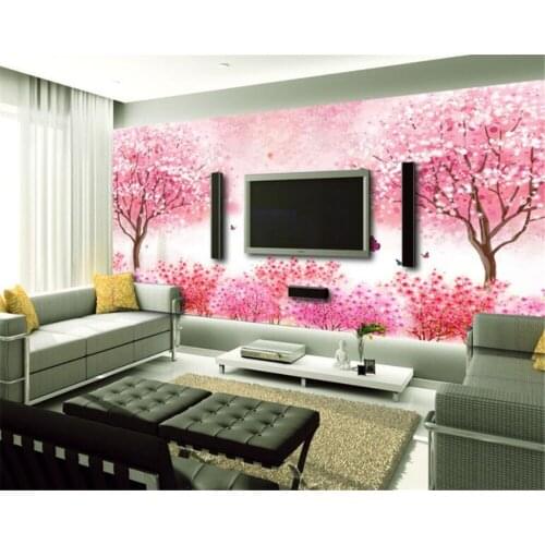 Photo wall mural wallpaper 2018 Silk Material Pink Romantic Sakura TV Backdrop 3D Wallpaper papel pintado pared Beibehang