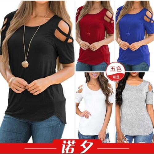 T Shirts Women 2021 AliExpress New European Popular Round Neck Short-Sleeved off-Shoulder Shirt T-shirt Tshirt Tops Women LX1239