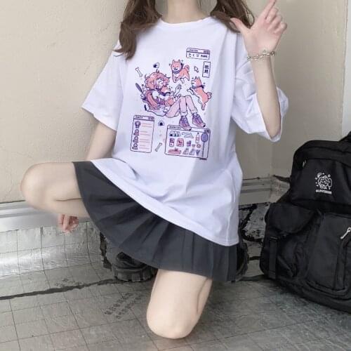 Anime Japanese women T-shirt Summer female casual Harajuku tops plus size hip hop loose women clothing Ulzzang kawaii sweet tees