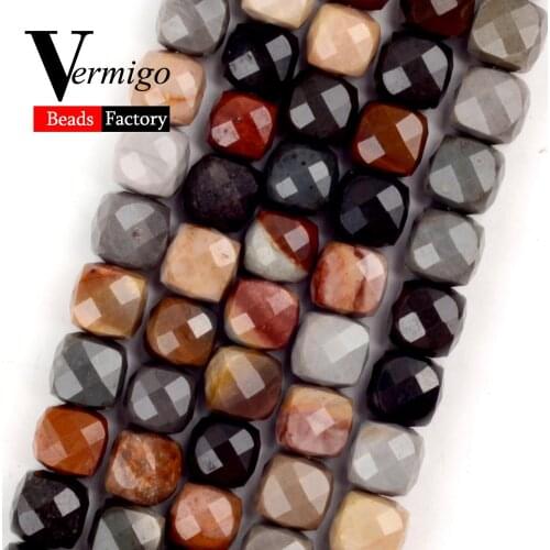 5mm Faceted Natural America Picture Jaspers Stone Beads Square Beads for Needlework Jewelry Making Diy Bracelet Accessories 15"
