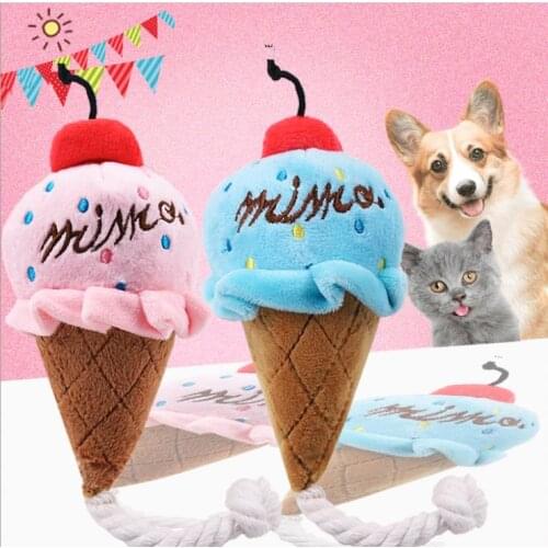 Pet Toy Squeak Sound Interactive Toys Ice cream Plush Toys Pink blue Pet Toys Pet Puppy Chew Plush Toys