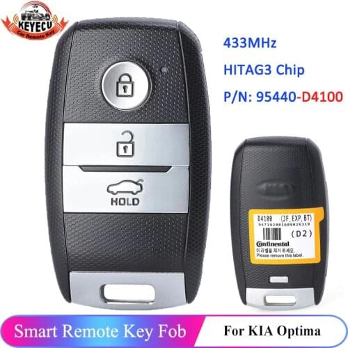 KEYECU 433MHz HITAG3 NCF2952X Smart Remote Key 3 Button for Kia Optima 2016-2018 FCCID: SVI-JFFGEC0 P/N: 95440-D4100