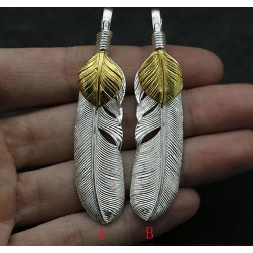 Korean S925 Sterling Silver Thai Silver Feather Pendant Necklace Personalized Men Jewelry