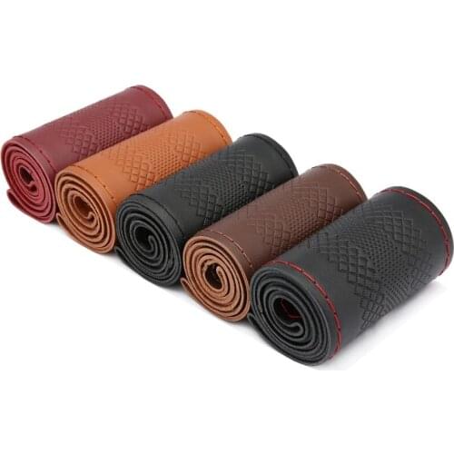 Leather Embossed Steering Wheel Cover Four Seasons Universal Cowhide Car Handle Cover Non-Slip Wear-Resistant YH-10