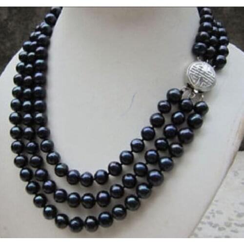HOT HOT 3 ROW 8-9MM TAHITIAN GENUINE BLACK PEARL NECKLACE