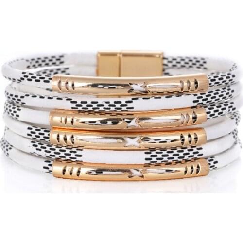 ORNAPEADIA Multilayer Leather Magnet Buckle Bracelet Soft Leather Pattern Bracelet Copper Tube Exaggerated Luxury Jewelry Women