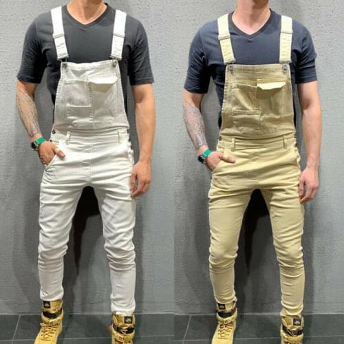 2020 Men Bib Pants Denim Jeans Suspenders Overalls Straight Skinny Jumpsuits Trousers male casual long pants