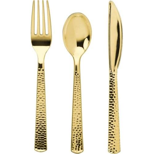 75 Pcs of Disposable Party Tableware Set Plastic Golden Knife Fork and Spoon Combination for Wedding Birthday Party Decoration