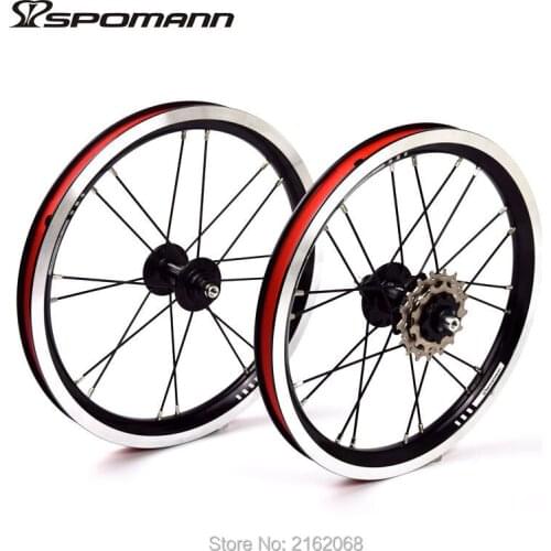 New SPOMANN 14 inch Folding bike alloy V brake BMX bicycle clincher rims wheelset MTB 14er 7 bearing 3 speed freewheel Free ship