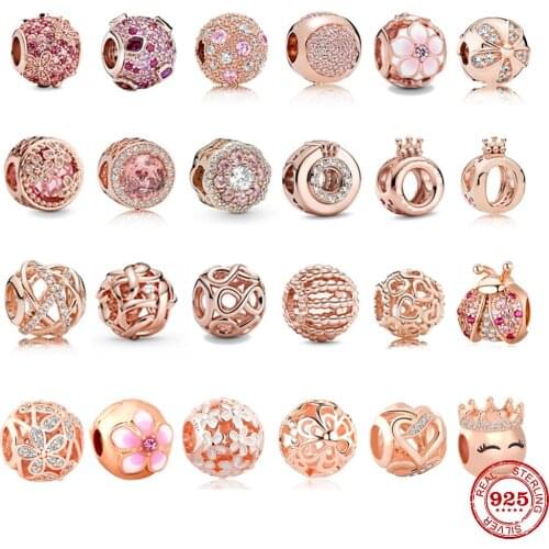 925 Sterling Silver hollow spherical flowers gems Pendant DIY fine beads Fit Original Pandora Charm Bracelet Women Jewelry