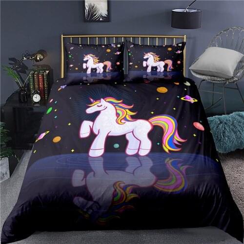 Bedding Unicorn Bedding Set for Kids Cartoon Duvet Cover With Pillowcases Girls Purple Bed Set Floral Home Textiles Kids Gifts