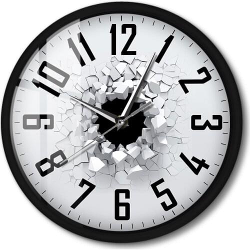 Rupturing Wall 3D Wall Clock Home Decor Metal Frame Silent Swept Wall Watch LED Lighting Voice Control Lamp Clock For Bedroom