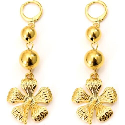 Gold Color Beads flower pendant Earrings For Women Jewelry african Arab Earrings Body Jewelry women girl Christmas Gift