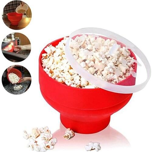 Silicone Popcorn Bowl Microwaveable Popcorn Foldable Red High Quality Kitchen Easy Tools DIY Popcorn Bucket Bowl Maker With Lid