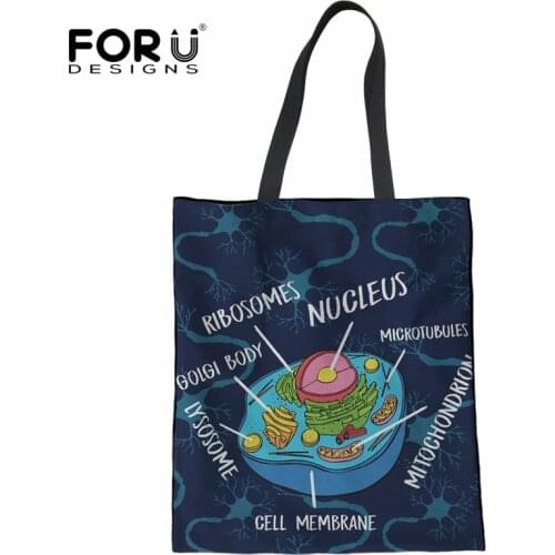 FORUDESIGNS Biology Design Linen Tote Bags for Womens Reusable Foldable Shoulder Bags Girls Canvas Cloth Pouch Storage Bag Lady