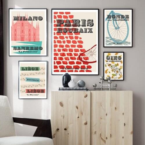 Sport bike riding canvas painting retro travel landscape paris monument cyclist poster wall art print picture home decor